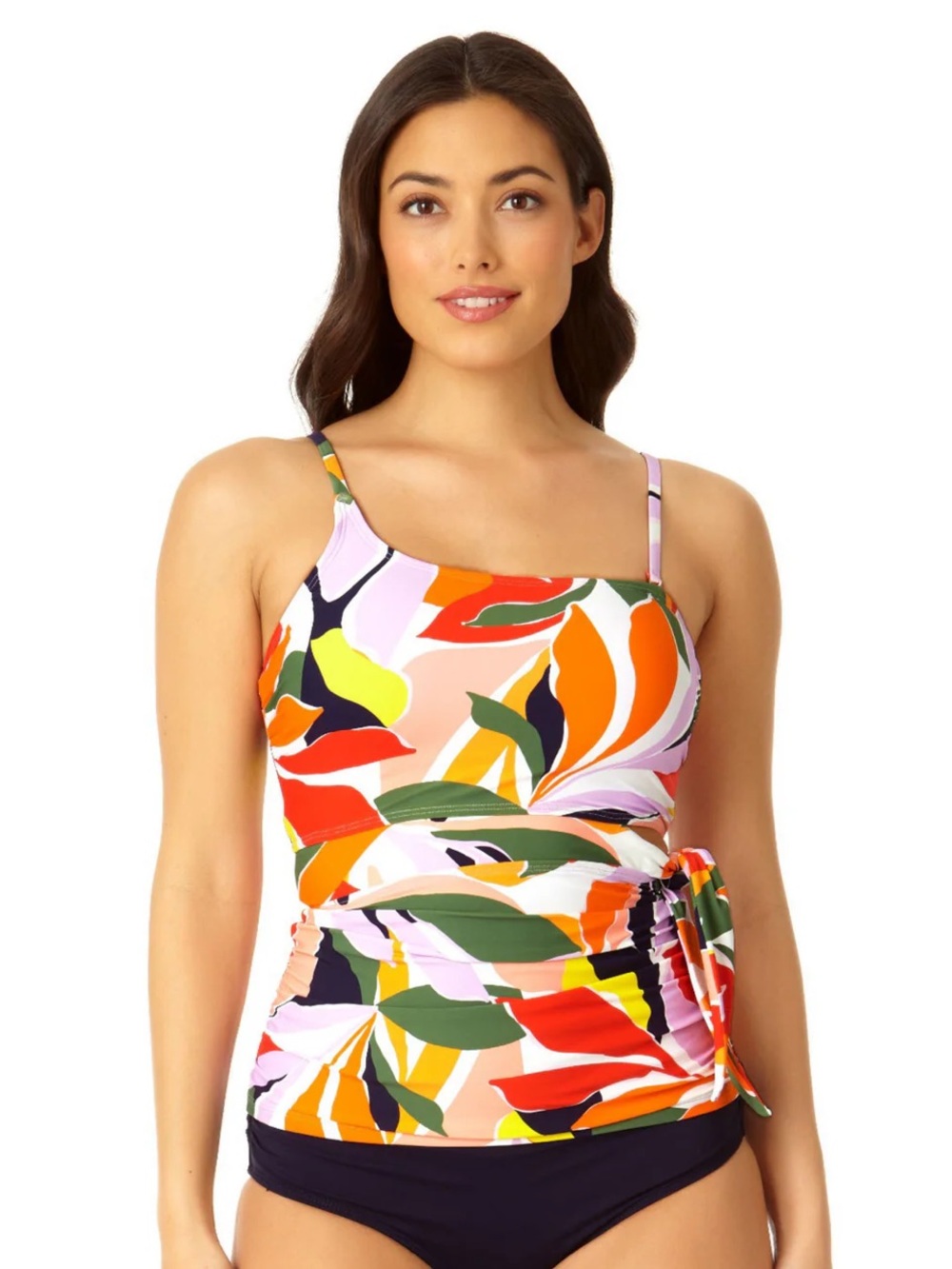 Anne Cole M tropical colorful tankini top convertible to one-shoulder NWT